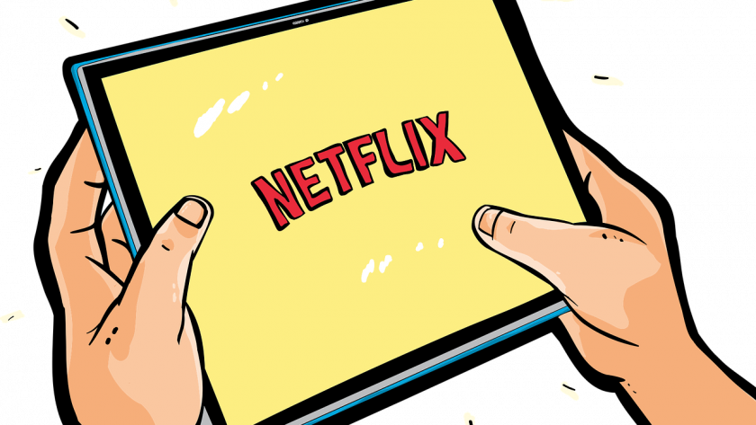 caricatura tablet con scritta netflix