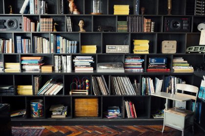 shelf with dozens and dozens of books