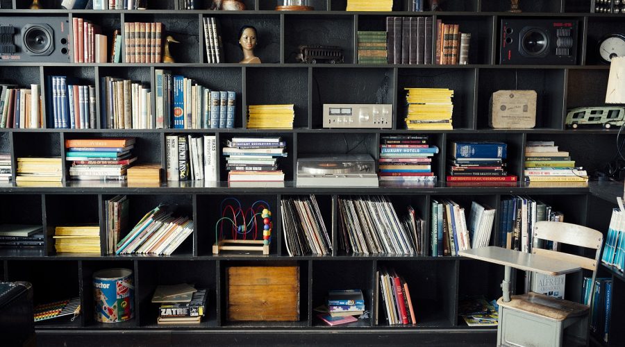 shelf with dozens and dozens of books
