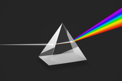 prisma attraversato da una luce ricrea un arcobaleno