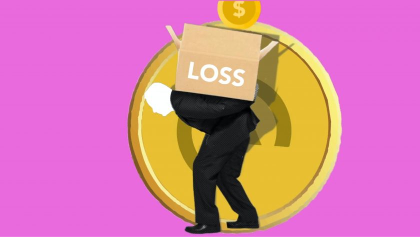 man with a box on his back marked 'loss'